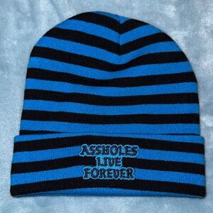 Striped Blue and Black Beanie